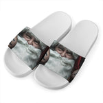 Love Xmas Santa Claus Print White Slide Sandals