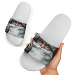 Love Xmas Santa Claus Print White Slide Sandals