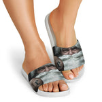 Love Xmas Santa Claus Print White Slide Sandals