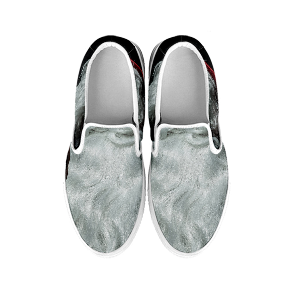 Love Xmas Santa Claus Print White Slip On Shoes