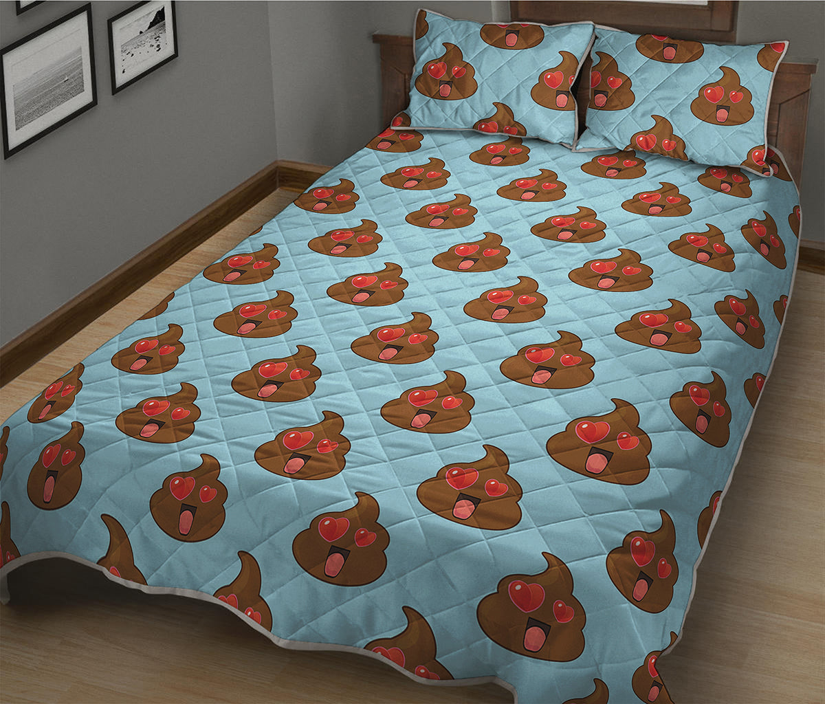Lovely Poop Pattern Print Quilt Bed Set
