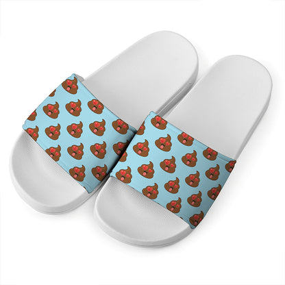 Lovely Poop Pattern Print White Slide Sandals