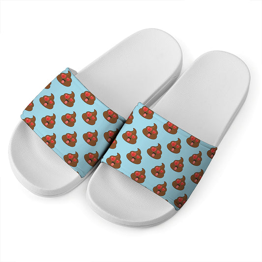 Lovely Poop Pattern Print White Slide Sandals