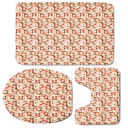 Lovely Teddy Bear Pattern Print 3 Piece Bath Mat Set