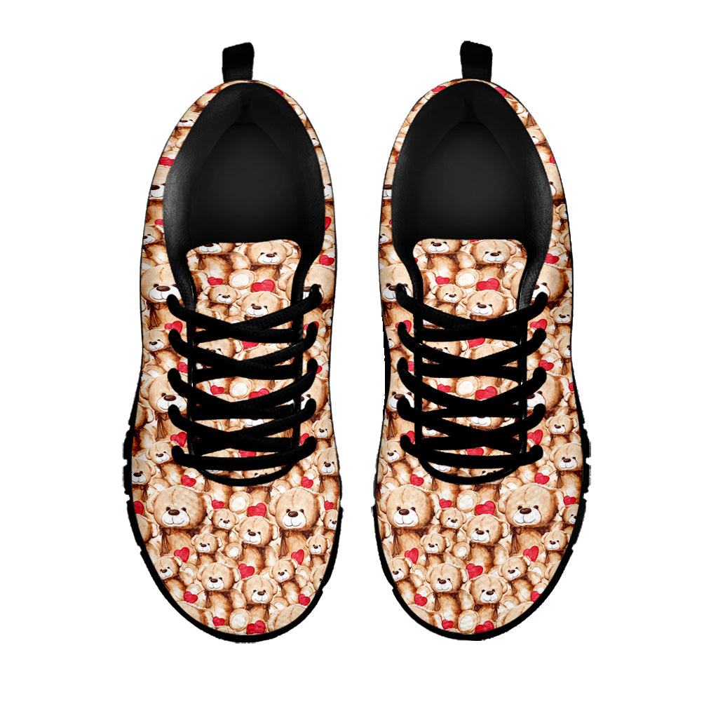 Lovely Teddy Bear Pattern Print Black Sneakers