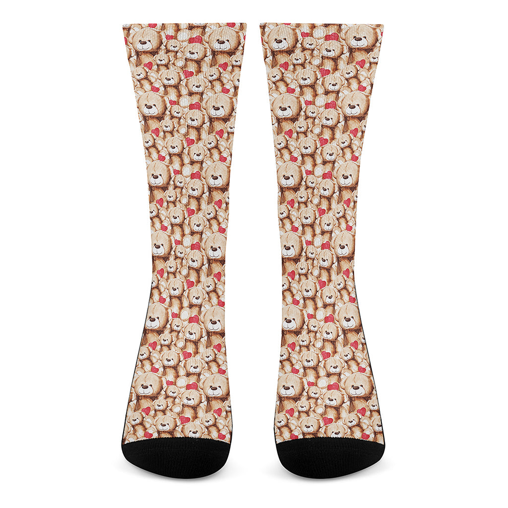 Lovely Teddy Bear Pattern Print Crew Socks