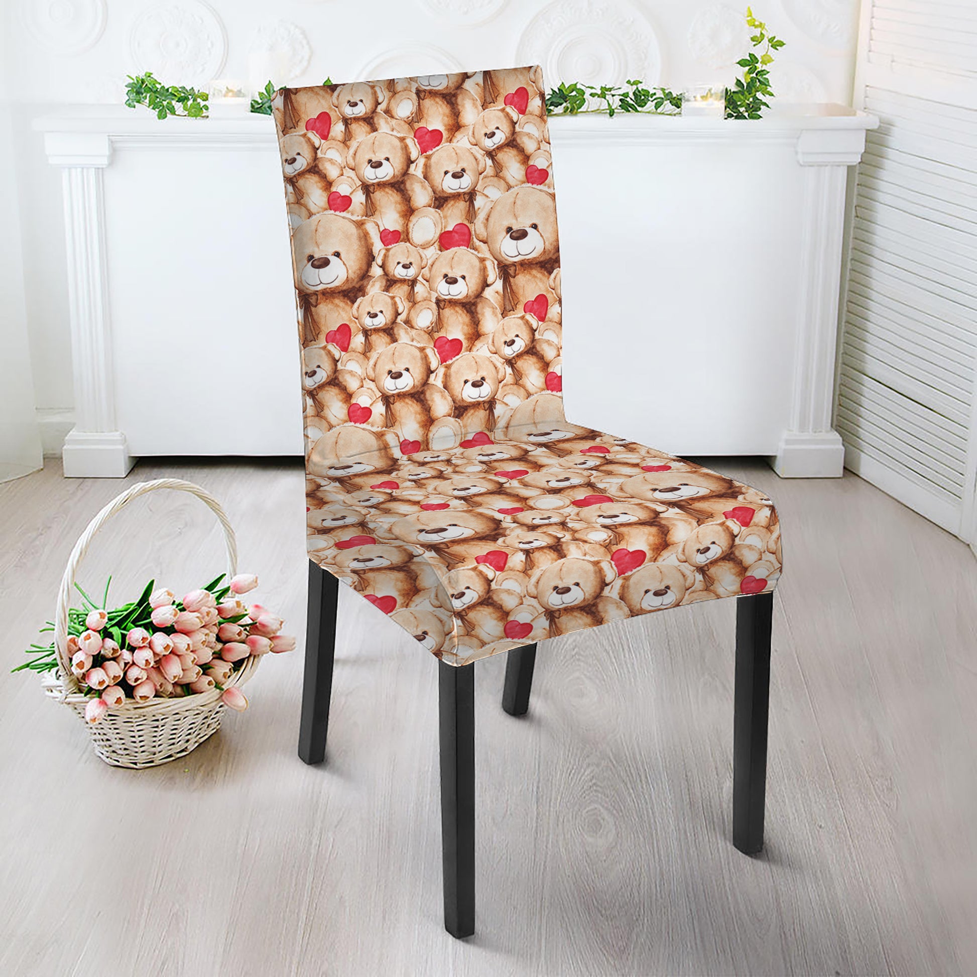 Lovely Teddy Bear Pattern Print Dining Chair Slipcover