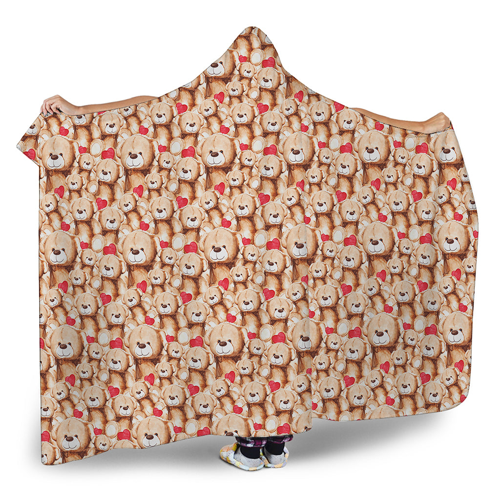 Lovely Teddy Bear Pattern Print Hooded Blanket