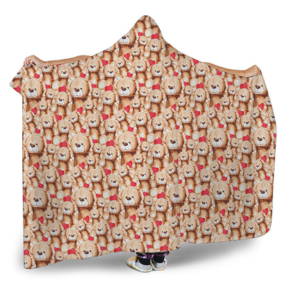 Lovely Teddy Bear Pattern Print Hooded Blanket