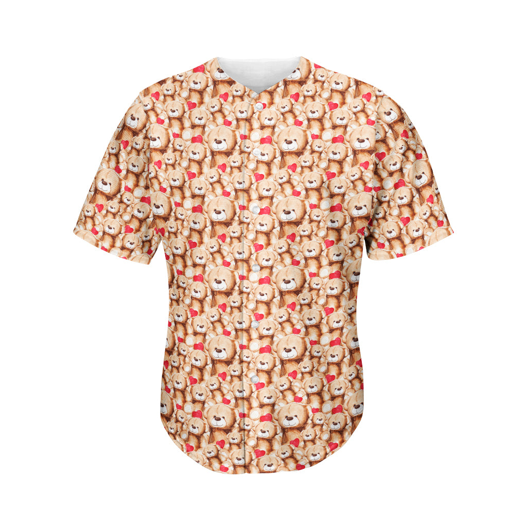 Lovely Teddy Bear Pattern Print Men's Baseball Jersey