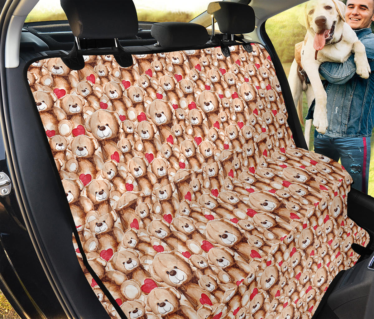 Lovely Teddy Bear Pattern Print Pet Car Back Seat Cover