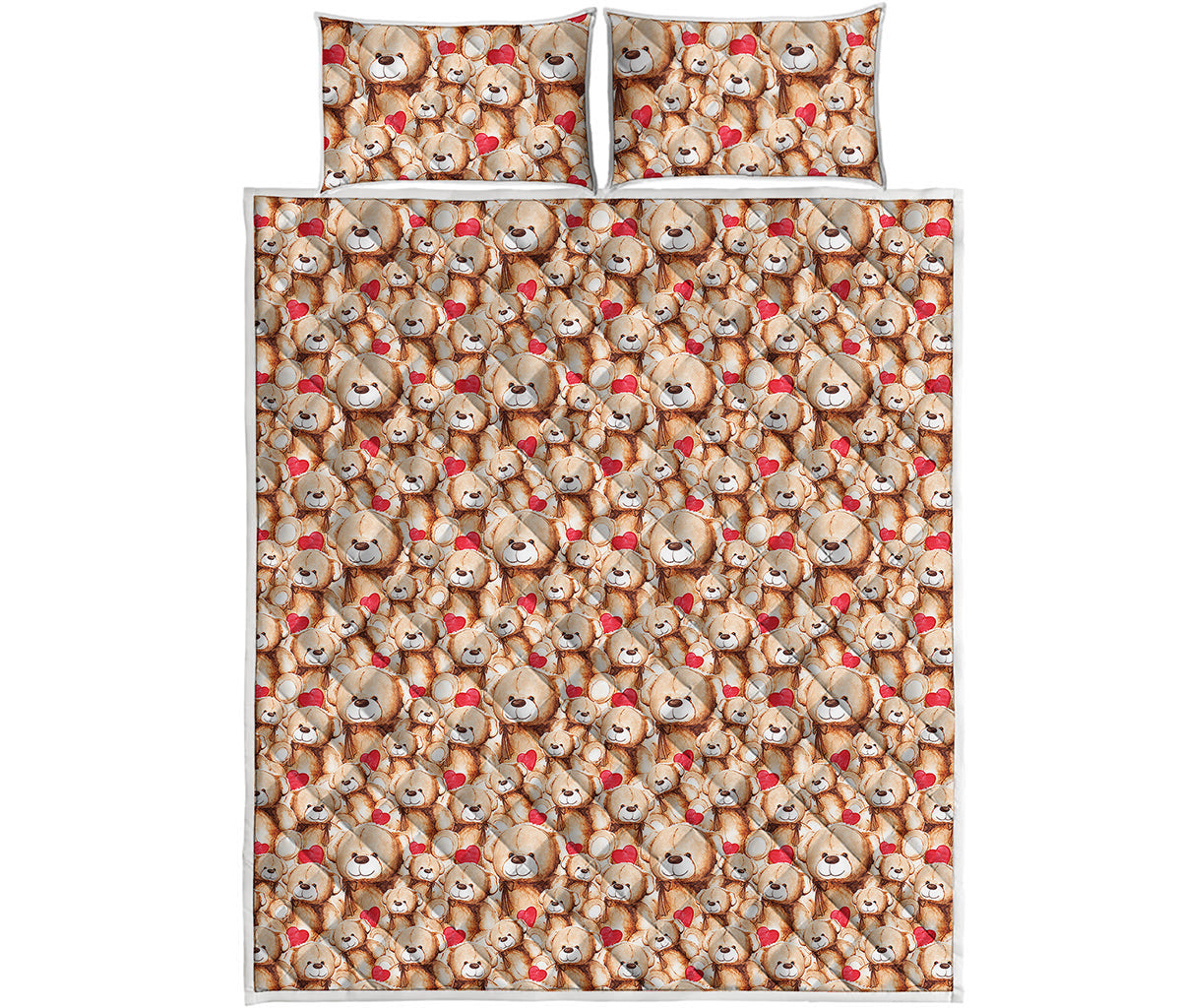 Lovely Teddy Bear Pattern Print Quilt Bed Set