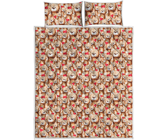 Lovely Teddy Bear Pattern Print Quilt Bed Set