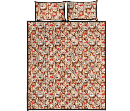 Lovely Teddy Bear Pattern Print Quilt Bed Set