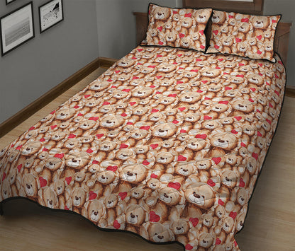 Lovely Teddy Bear Pattern Print Quilt Bed Set