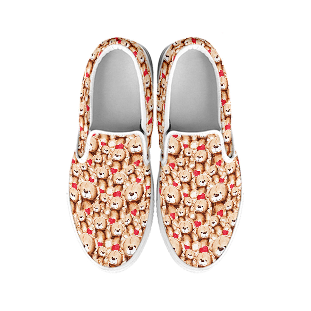 Lovely Teddy Bear Pattern Print White Slip On Shoes