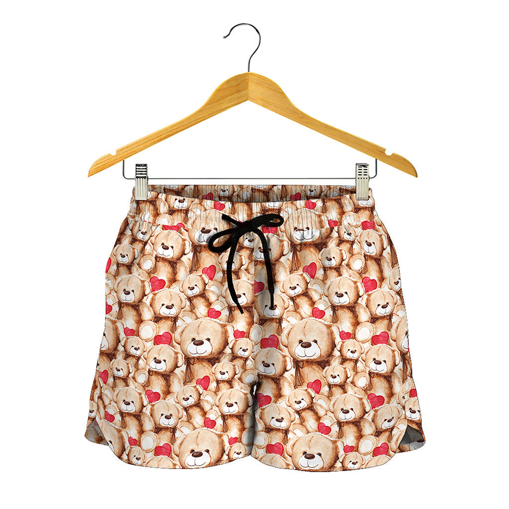 Lovely Teddy Bear Pattern Print Women's Shorts