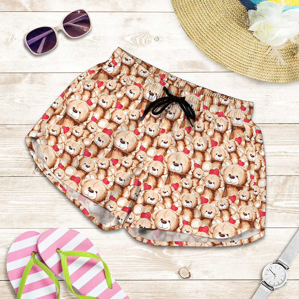 Lovely Teddy Bear Pattern Print Women's Shorts