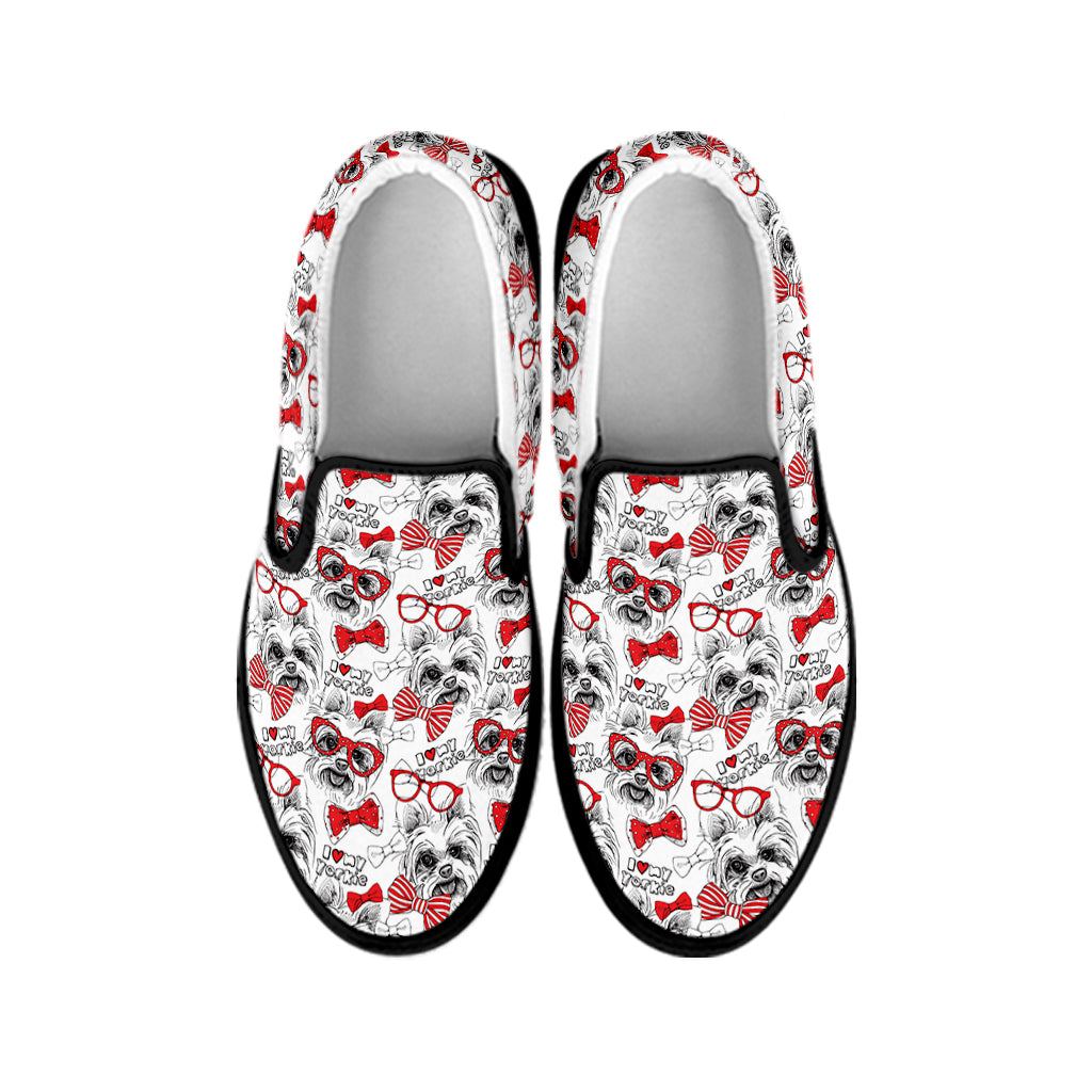 Lovely Yorkshire Terrier Pattern Print Black Slip On Shoes