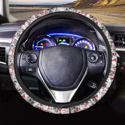 Lovely Yorkshire Terrier Pattern Print Car Steering Wheel Cover