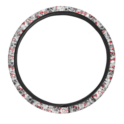 Lovely Yorkshire Terrier Pattern Print Car Steering Wheel Cover