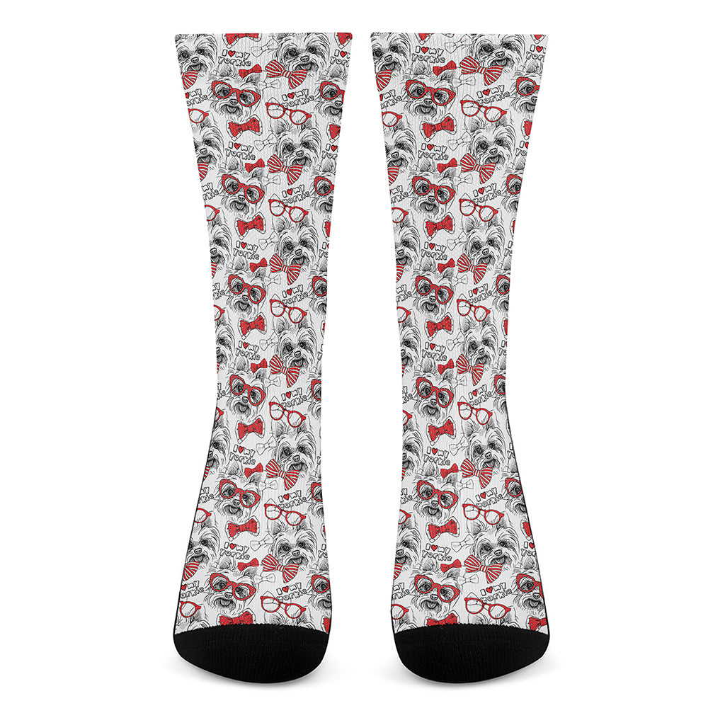 Lovely Yorkshire Terrier Pattern Print Crew Socks