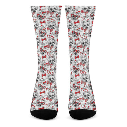 Lovely Yorkshire Terrier Pattern Print Crew Socks