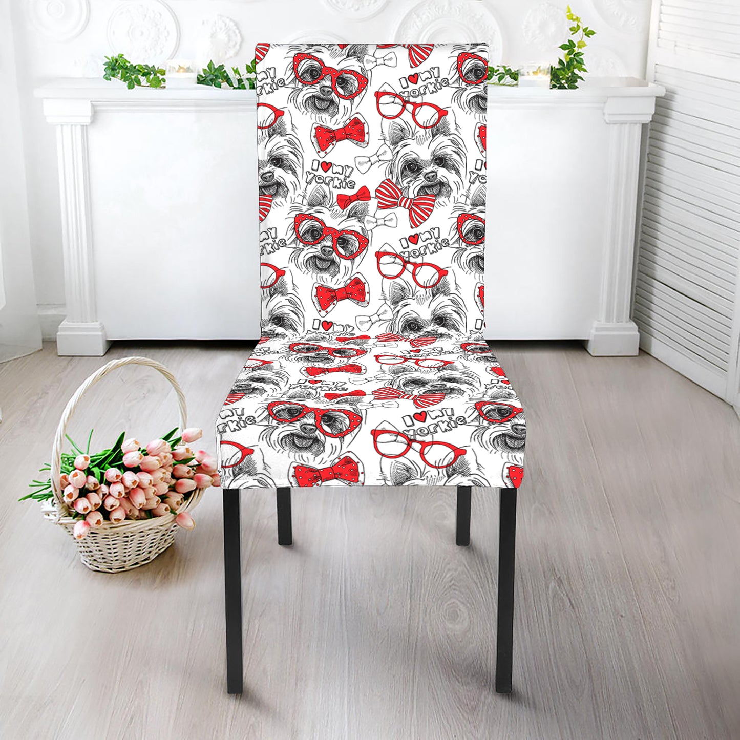 Lovely Yorkshire Terrier Pattern Print Dining Chair Slipcover
