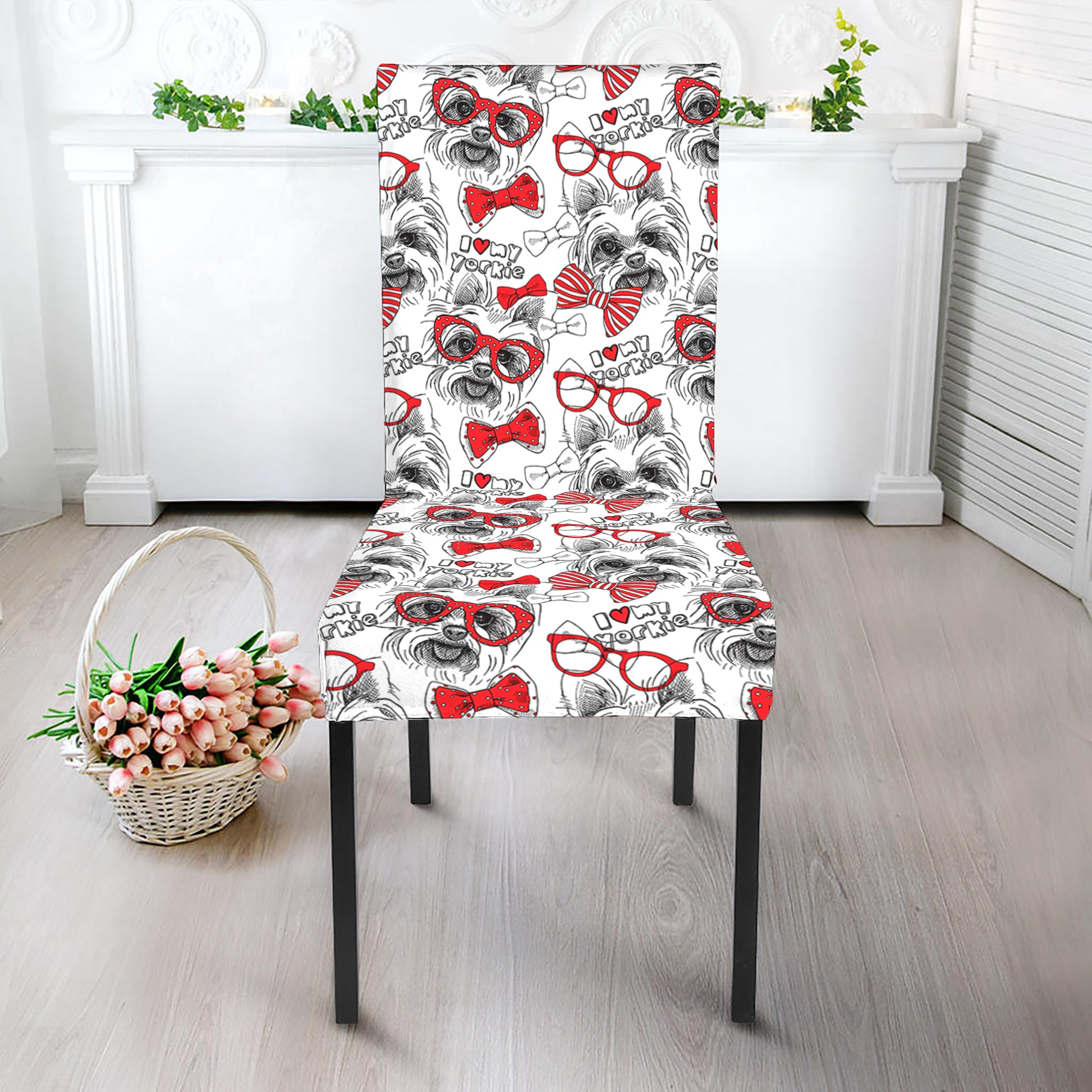 Lovely Yorkshire Terrier Pattern Print Dining Chair Slipcover