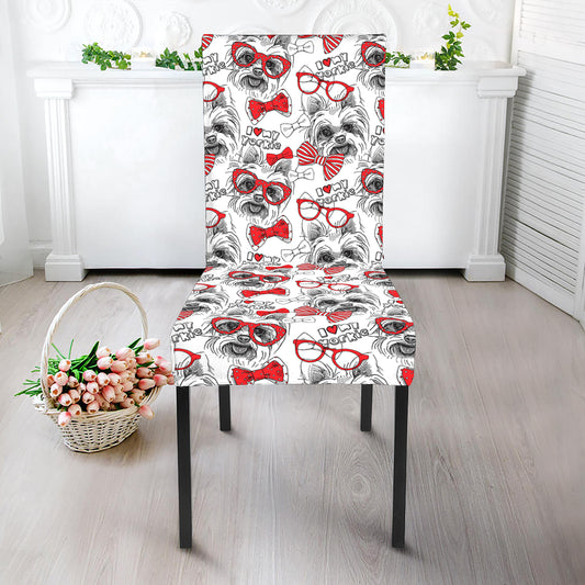 Lovely Yorkshire Terrier Pattern Print Dining Chair Slipcover
