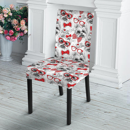 Lovely Yorkshire Terrier Pattern Print Dining Chair Slipcover