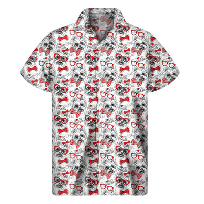 Lovely Yorkshire Terrier Pattern Print Men's Short Sleeve Shirt