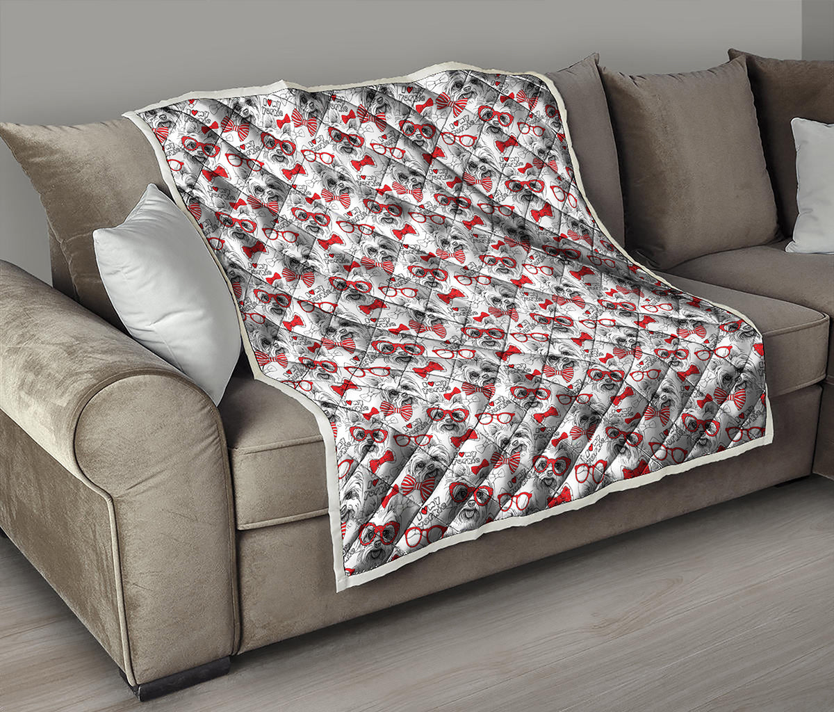 Lovely Yorkshire Terrier Pattern Print Quilt