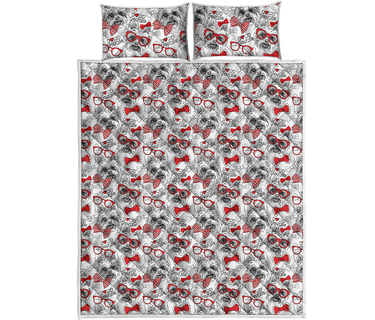Lovely Yorkshire Terrier Pattern Print Quilt Bed Set