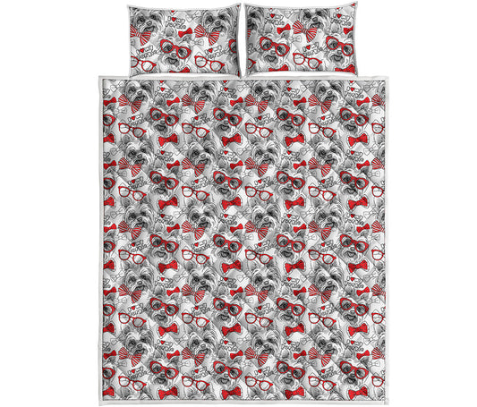 Lovely Yorkshire Terrier Pattern Print Quilt Bed Set