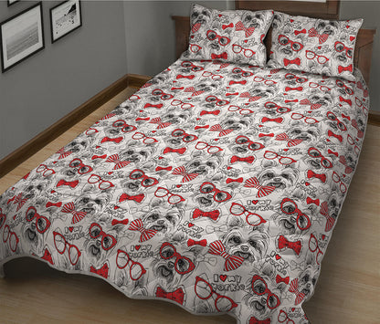 Lovely Yorkshire Terrier Pattern Print Quilt Bed Set