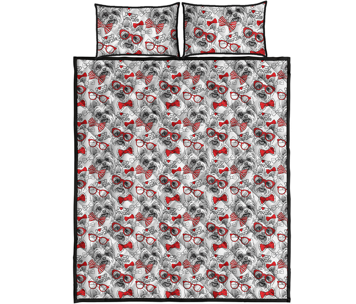 Lovely Yorkshire Terrier Pattern Print Quilt Bed Set