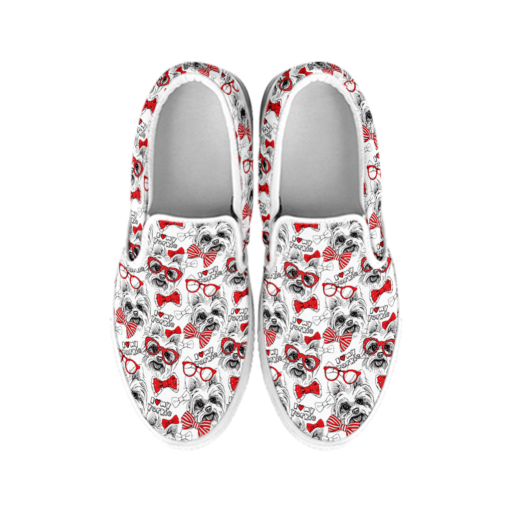 Lovely Yorkshire Terrier Pattern Print White Slip On Shoes