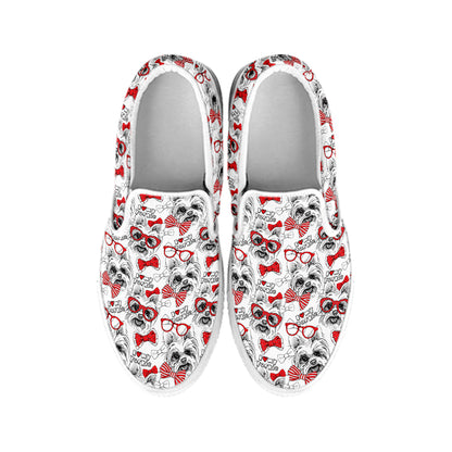 Lovely Yorkshire Terrier Pattern Print White Slip On Shoes