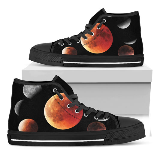 Lunar Eclipse Cycle Print Black High Top Shoes