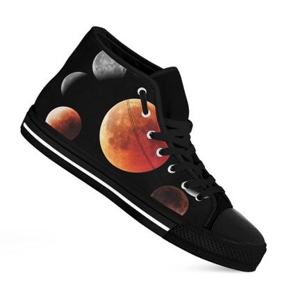 Lunar Eclipse Cycle Print Black High Top Shoes