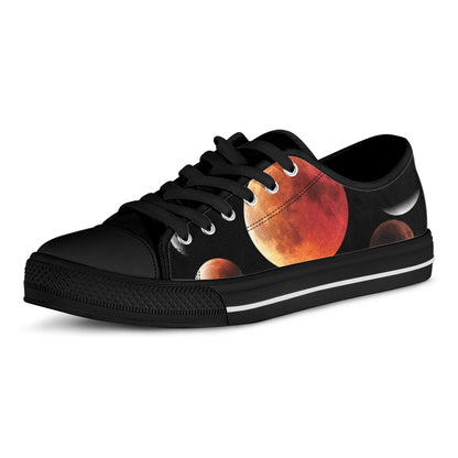 Lunar Eclipse Cycle Print Black Low Top Shoes 