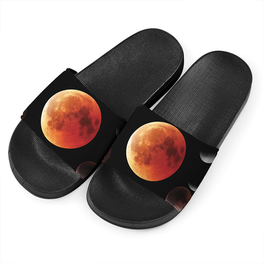 Lunar Eclipse Cycle Print Black Slide Sandals