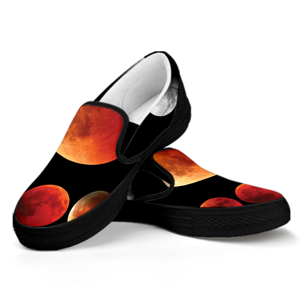 Lunar Eclipse Cycle Print Black Slip On Shoes