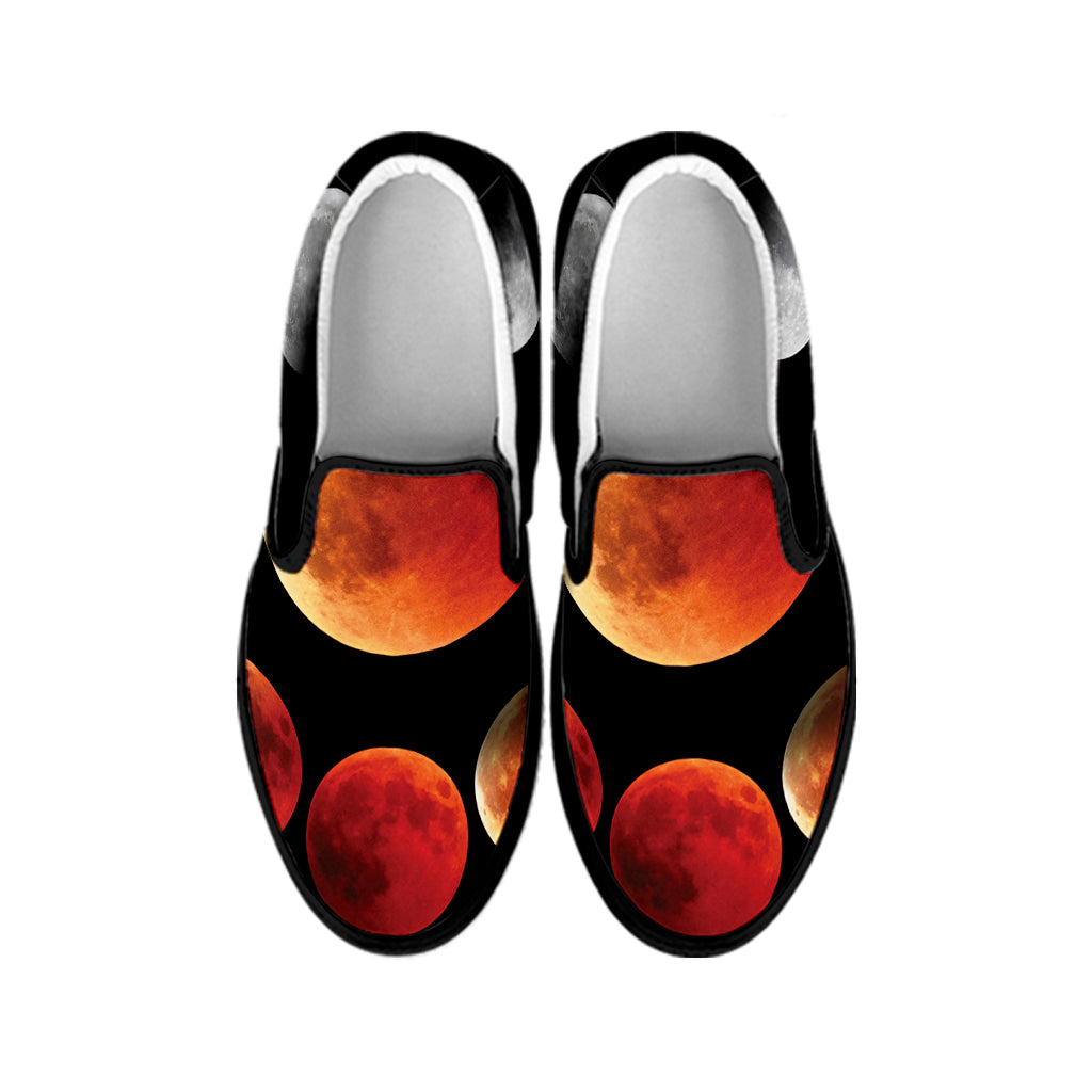 Lunar Eclipse Cycle Print Black Slip On Shoes