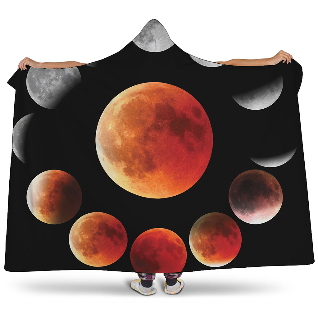 Lunar Eclipse Cycle Print Hooded Blanket