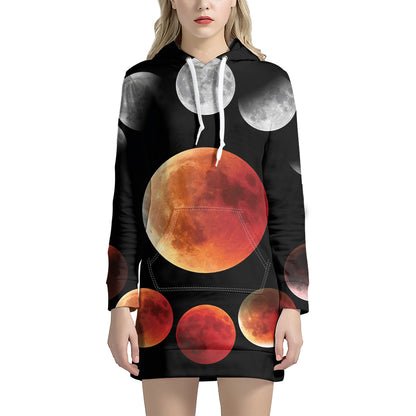 Lunar Eclipse Cycle Print Pullover Hoodie Dress