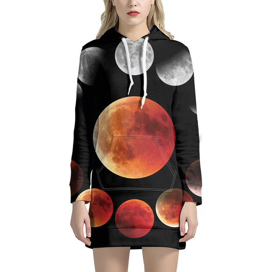 Lunar Eclipse Cycle Print Pullover Hoodie Dress