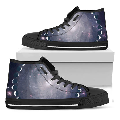 Lunar Phase Cycle Print Black High Top Shoes