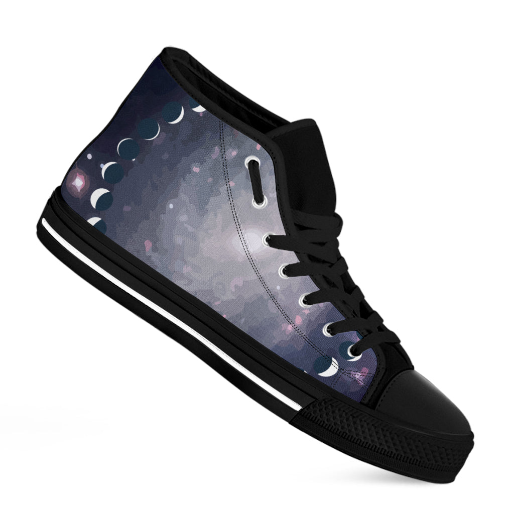 Lunar Phase Cycle Print Black High Top Shoes